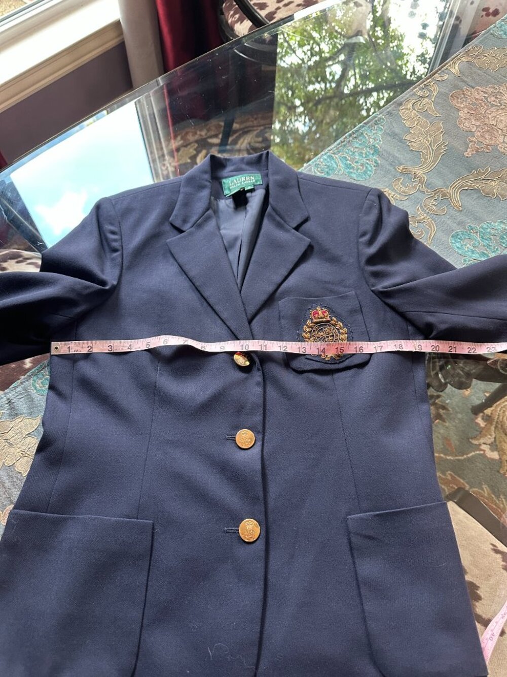 Lauren Ralph Lauren Navy Wool Blazer Gold Buttons 3d Crest Sz 12 - Picture 7 of 12